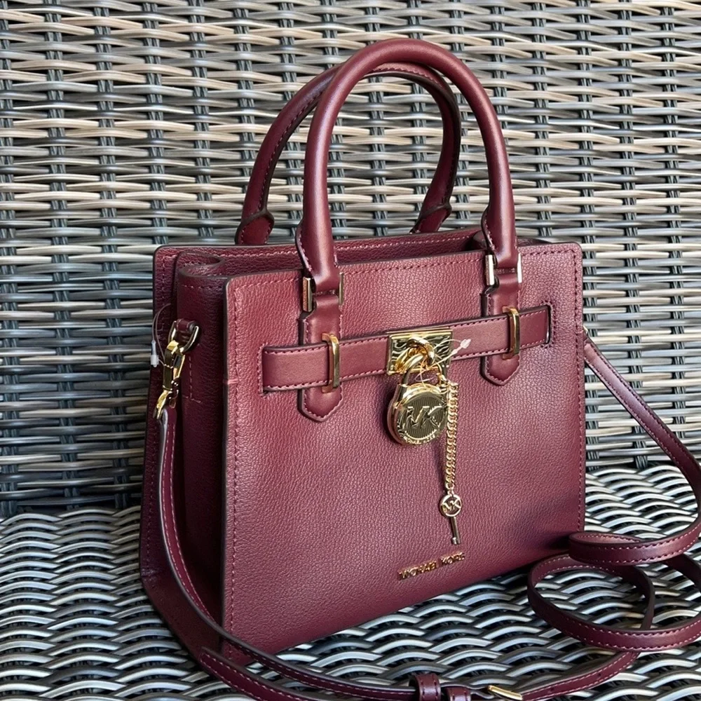 Michael Kors Hamilton Small Satchel Shoulder Crossbody Bag Dark Cherry NWT